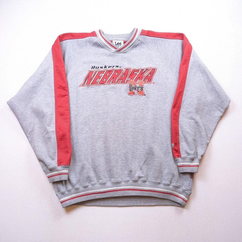 Vintage Nebraska Corn Huskers Red and Gray Crewneck Lee Sport Size XL College